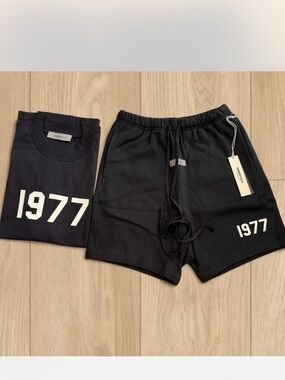 Men's Black 1977 iron Cotton Shorts and Tee sets summer